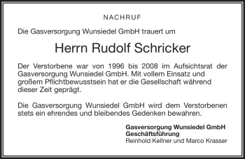 Traueranzeige von Rudolf Schricker von Frankenpost