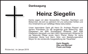 Traueranzeige von Heinz Siegelin von Neue Presse Coburg