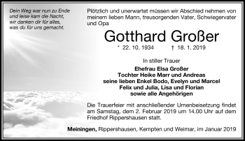 Traueranzeige von Gotthard Großer von Südthüringer Presse