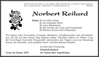 Traueranzeige von Norbert Reilard von Südthüringer Presse