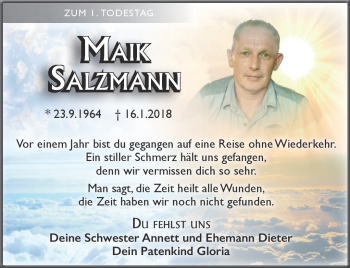 Traueranzeige von Maik Salzmann von Südthüringer Presse