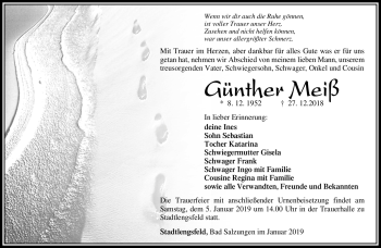 Traueranzeige von Günther Meiß von Südthüringer Presse