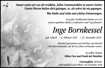 Traueranzeige von Ingeborg Bornkessel von Südthüringer Presse