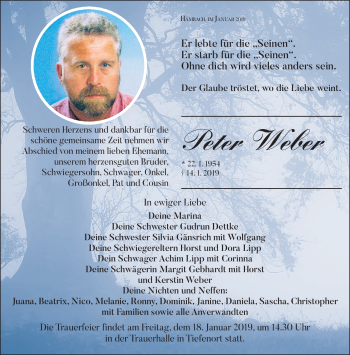 Traueranzeige von Peter Weber von Südthüringer Presse