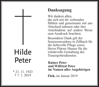 Traueranzeige von Hilde Peter von Südthüringer Presse