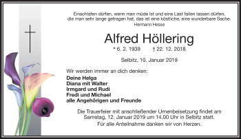 Traueranzeige von Alfred Höllering von Frankenpost
