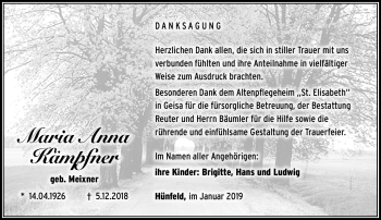 Traueranzeige von Maria Anna Kämpfner von Südthüringer Presse