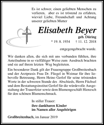 Traueranzeige von Elisabeth Beyer von Südthüringer Presse