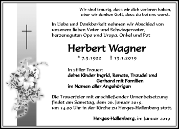 Traueranzeige von Herbert Wagner von Südthüringer Presse