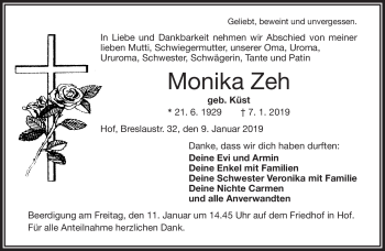 Traueranzeige von Monika Zeh von Frankenpost