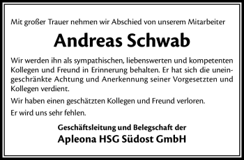 Traueranzeige von Andreas Schwab von Neue Presse Coburg