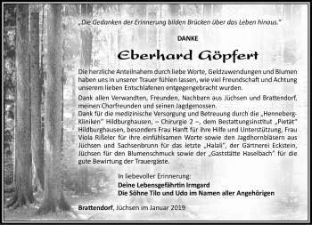 Traueranzeige von Eberhard Göpfert von Südthüringer Presse