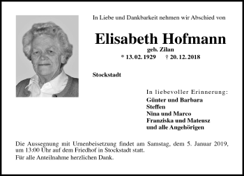 Traueranzeige von Elisabeth Hofmann von Frankenpost