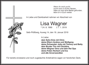 Traueranzeige von Lisa Wagner von Frankenpost