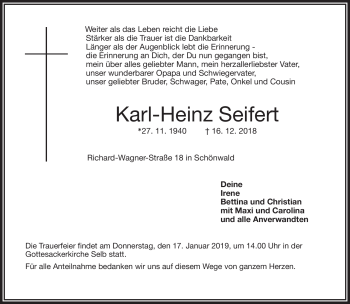 Traueranzeige von Karl-Heinz Seifert von Frankenpost