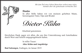 Traueranzeige von Dieter Kühn von Südthüringer Presse