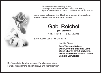 Traueranzeige von Gabi Reichel von Frankenpost