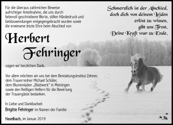 Traueranzeige von Herbert Fehringer von Südthüringer Presse