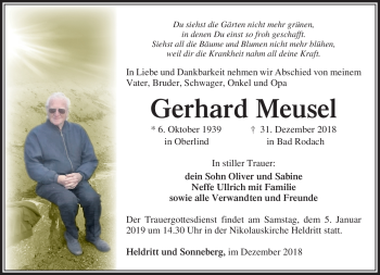 Traueranzeige von Gerhard Meusel von Südthüringer Presse