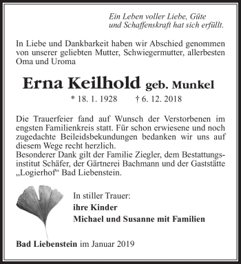 Traueranzeige von Erna Keilhold von Südthüringer Presse