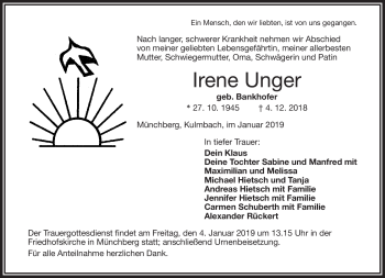 Traueranzeige von Irene Unger von Frankenpost