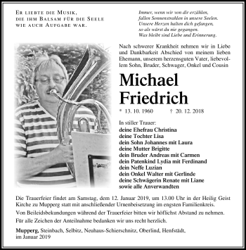 Traueranzeige von Michael Friedrich von Südthüringer Presse