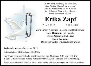 Traueranzeige von Erika Zapf von Neue Presse Coburg