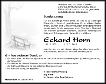 Traueranzeige von Eckard Horn von Südthüringer Presse