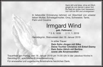 Traueranzeige von Irmgard Wind von Frankenpost