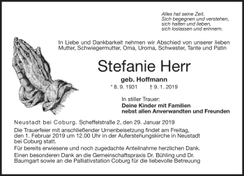 Traueranzeige von Stefanie Herr von Neue Presse Coburg