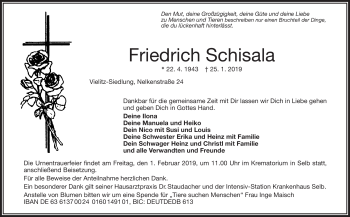 Traueranzeige von Frierich Schisala von Frankenpost