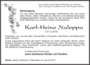 Traueranzeige von Karl-Heinz Naleppa von Südthüringer Presse