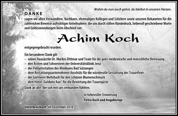 Traueranzeige von Achim Koch von Südthüringer Presse
