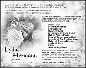 Traueranzeige von Lydia Hermann von Südthüringer Presse