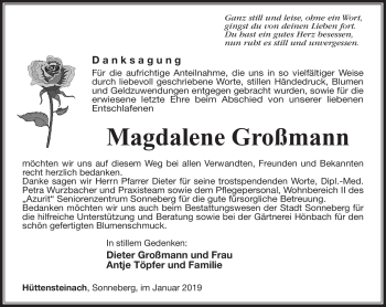 Traueranzeige von Magdalene Großmann von Südthüringer Presse