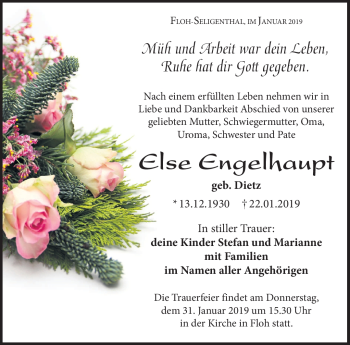 Traueranzeige von Else Engelhaupt von Südthüringer Presse