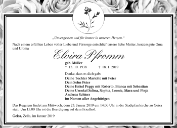 Traueranzeige von Elvira Pfromm von Südthüringer Presse