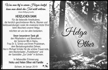 Traueranzeige von Helga Other von Südthüringer Presse