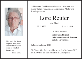 Traueranzeige von Lore Reuter von Neue Presse Coburg
