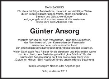 Traueranzeige von Günter Ansorg von Südthüringer Presse