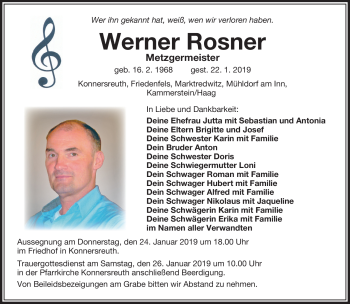 Traueranzeige von Werner Rosner von Frankenpost
