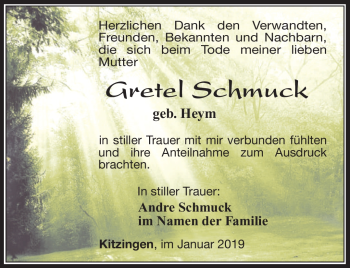 Traueranzeige von Gretel Schmuck von Südthüringer Presse