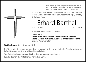 Traueranzeige von Erhard Barthel von Neue Presse Coburg