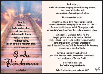 Traueranzeige von Gerda Fleischmann von Südthüringer Presse