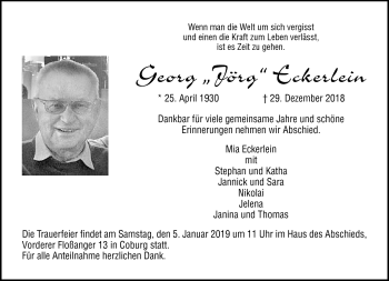 Traueranzeige von Georg Eckerlein von Neue Presse Coburg