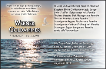 Traueranzeige von Werner Goldammer von Südthüringer Presse