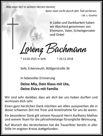 Traueranzeige von Lorenz Bachmann von Frankenpost