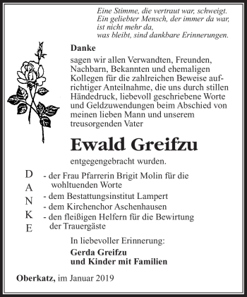 Traueranzeige von Ewald Greifzu von Südthüringer Presse