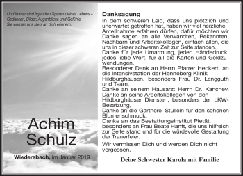 Traueranzeige von Achim Schulz von Südthüringer Presse
