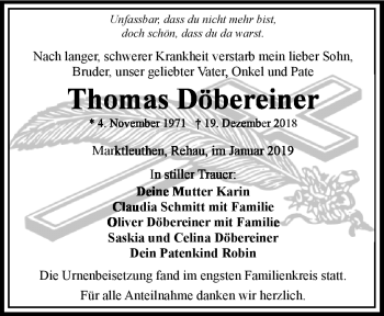 Traueranzeige von Thomas Döbereiner von Frankenpost